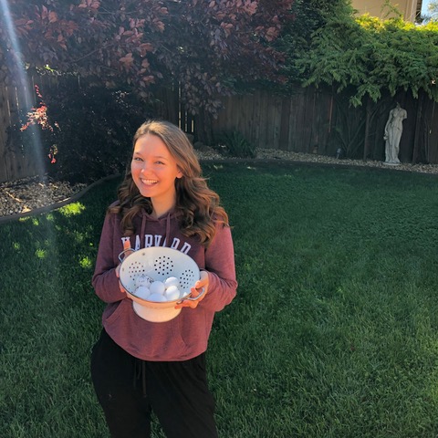 adult daughter collects eggs on Easter morning, an ongoing family tradition