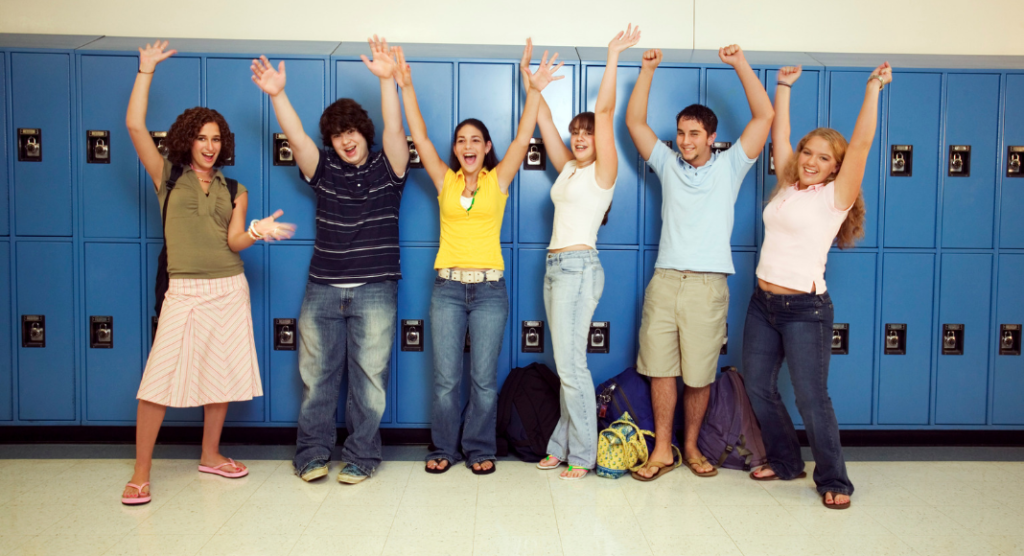 high school students at their lockers