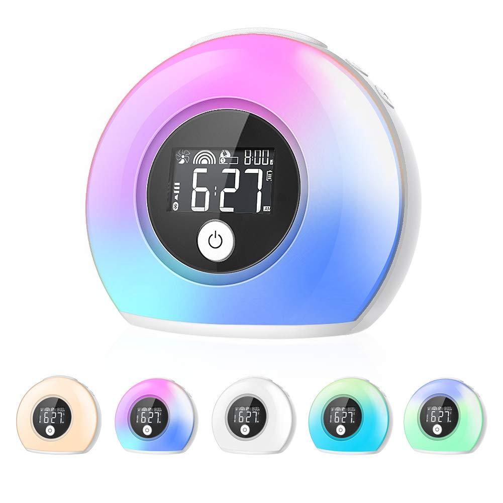 CrazyFire Alarm Clock with wireless Bluetooth speaker, 5-color switch, and nature sounds