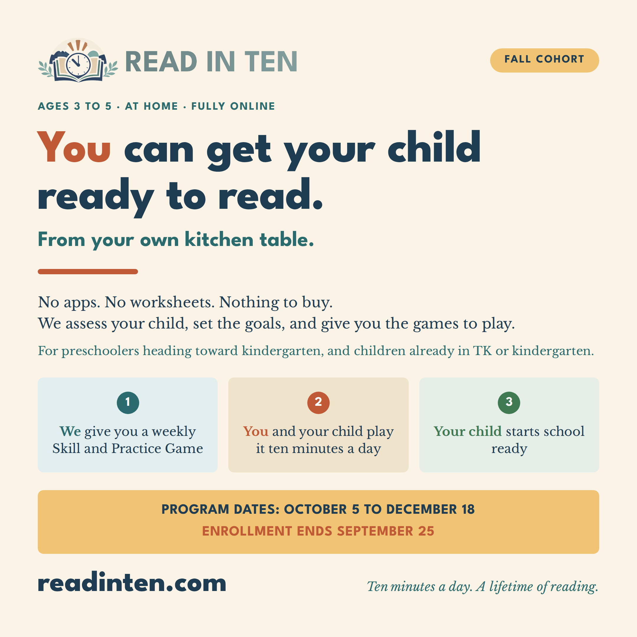 Read In Ten Fall Cohort Begins: Ten Minutes a Day of Early Reading